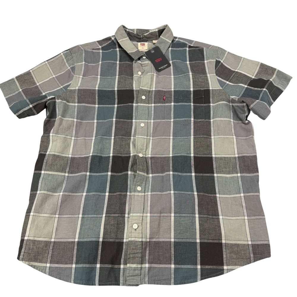 Levis The One Pocket Plaid Shirt Mens XXL Gray Blue Cotton Linenā NEW MSRP $54